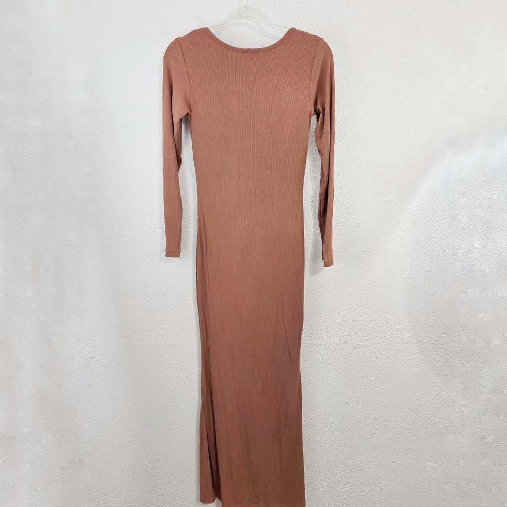 Popilush Shapewear Square Neck Long Sleeve Slimming Modal Maxi Dress brown XL NW - Picture 4 of 8